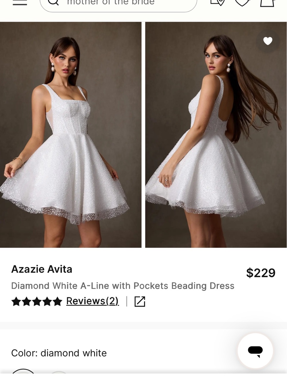 Azazie Diamond White Sparkle A-Line Mini Dress